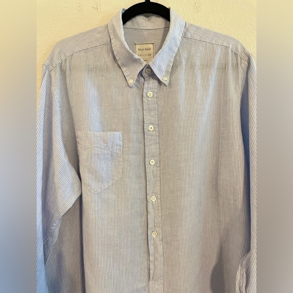 Billy Reid Men's Button Front XXL Blue White Striped 1/2 Button Linen Cotton - Picture 4 of 16